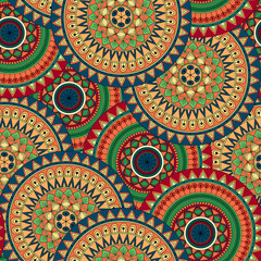 Hand drawn mandala ethnic seamless pattern.