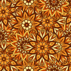 Ornate floral seamless texture, endless pattern with vintage mandala elements.