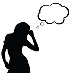 girl silhouette with speech bubble illustration in black