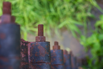 .Rusty bolts focus blur.