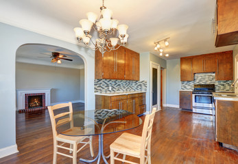 Kitchen with dining room interior and hardwood floor