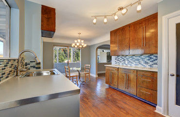 Kitchen with dining room interior and hardwood floor