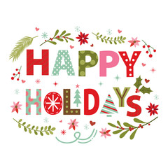 Christmas card with happy holiday typography design