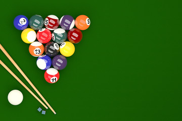 Pool Balls on Pool Table Background, 3D Rendering