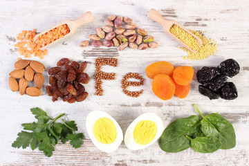 Ingredients and products containing iron and dietary fiber, healthy nutrition