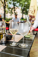 Served table set at summer terrace cafe