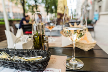 Served table set at summer terrace cafe