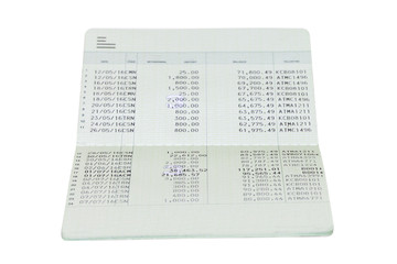 Bank Account Passbook Statement on isolated background