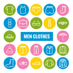 Set of men clothes outline icons. Linear icons for web and mobile applications