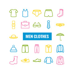 Set of men clothes outline icons. Linear icons for web and mobile applications