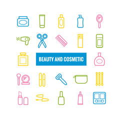 Set of outline beauty and cosmetic icons. Linear icons for print, web, mobile apps design