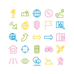 Set of outline navigation icons. Linear icons for print, web, mobile apps design