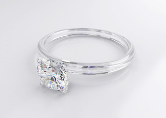 Realistic Clear Diamond ring isolated on white background, 3d illustration.  