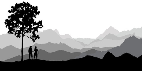 Love Sweet beside a tree, Vector illustrations.