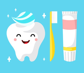 Healthy cute cartoon tooth character