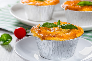 French dish julienne. Mushroom, chicken and cheese gratin