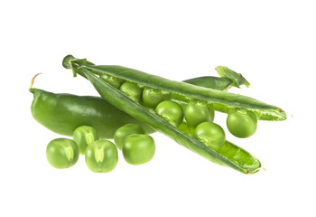 Fresh green peas isolated on a white background