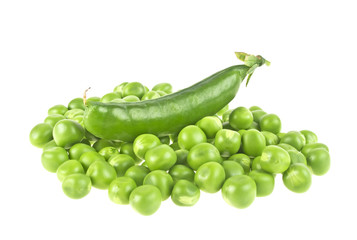 Fresh green peas isolated on a white background