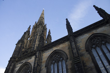 Fototapeta na wymiar Cathedral in Edinburgh, Scotland - View Looking Up From the Street