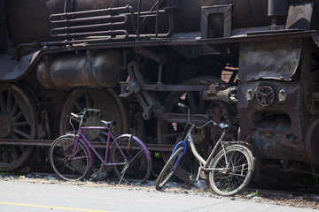 Steam locomotive wheel in retro style