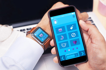 Businessman father using app to help parenting