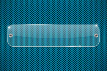 Transparent acrylic plate on blue perforated background