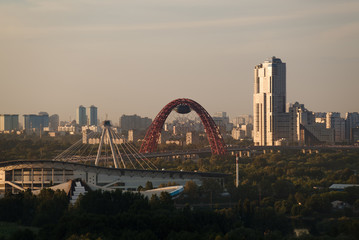 Red bridge over the Moskva river