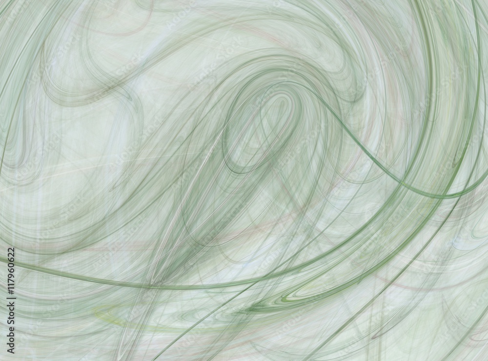 Poster green abstract fractal with curved lines on a white background