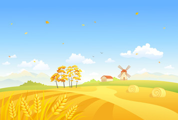 Autumn fields and windmill