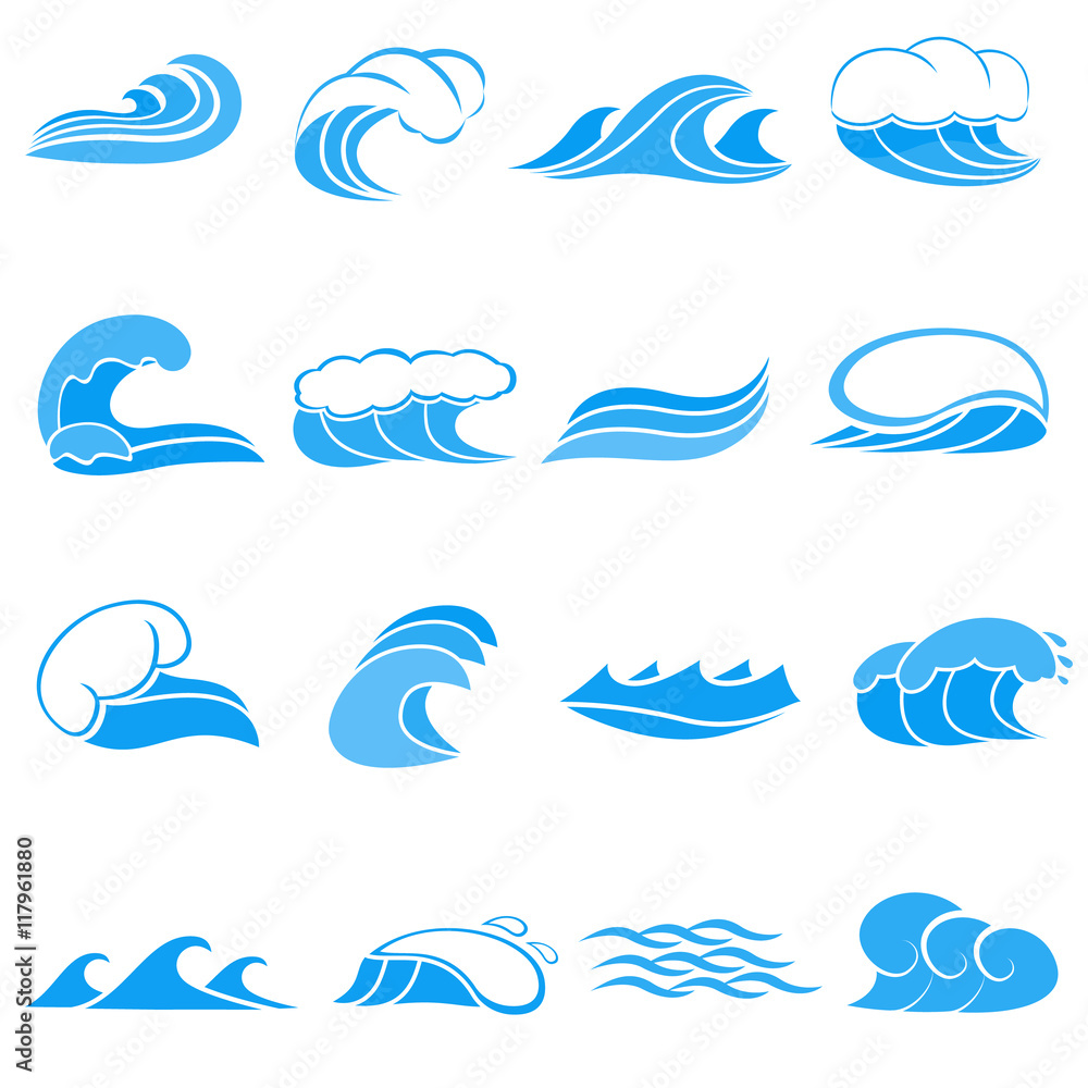 Aufkleber cartoon water wave icons set. universal water wave icons to use for web and mobile ui, set of basic 