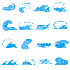 Cartoon water wave icons set. Universal water wave icons to use for web and mobile UI, set of basic water wave elements isolated vector illustration