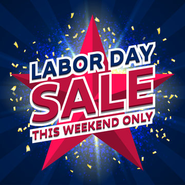 Banner for Labor day sale. Vector illustration for business promotion. Background of blue dust explosion for seasonal sale.