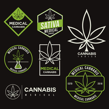 set of medical marijuana cannabis logo template 