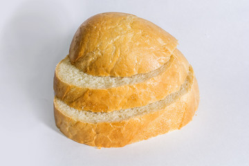 Three slices of bread on a white background