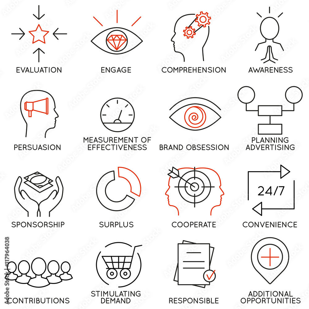 Poster vector set of 16 icons related to business management, strategy, career progress and business proces