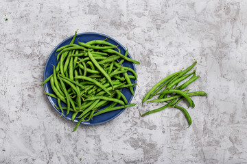 French bean in blue plate