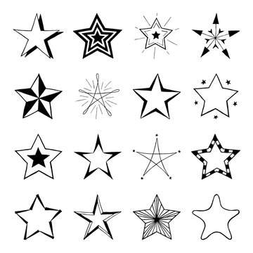 Set of hand drawn stars. Vector doodle signs.