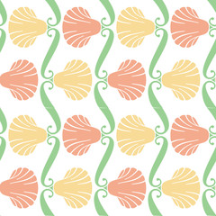 Seamless pattern with decorative shells. Vector clip art.