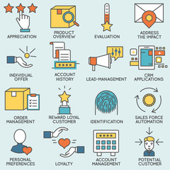 Vector set of icons related to customer relationship management. Flat line pictograms and infographics design elements - part 3