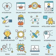 Vector set of icons related to customer relationship management. Flat line pictograms and infographics design elements - part 5