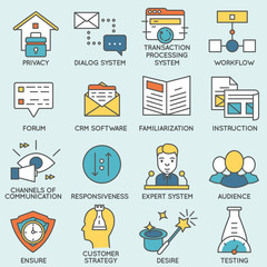 Vector set of icons related to customer relationship management. Flat line pictograms and infographics design elements - part 7