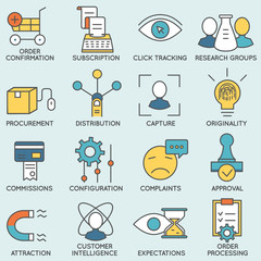 Vector set of icons related to customer relationship management. Flat line pictograms and infographics design elements - part 8