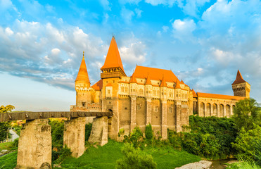 Beautiful Hunyad Corvin medieval castle in Hunedoara town,Transylvania regiom,Romania,Europe 
