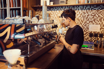 Barista at work in a coffee shop