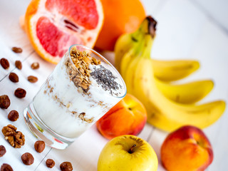 yogurt, with fresh fruits and nuts