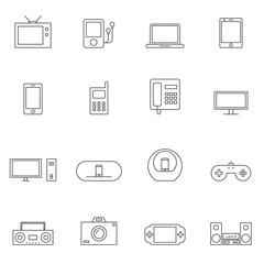 Outline device icon set isolated on white background