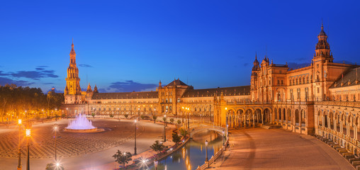 View of Spain Square on sunset, landmark in Renaissance Revival style, Seville, Spain