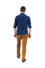Back view of going  handsome man. walking young guy . Rear view people collection.  backside view...