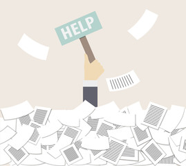 Business concept. Businessman holding a poster HELP. Vector image in a flat style