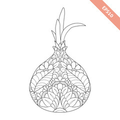 Vector illustration cartoon onion with floral ornament. Coloring page